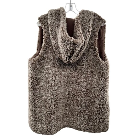 Krazy Kat Womens Hooded Vest Open Front Sherpa Faux Fur Beige Size Small - Picture 7 of 9